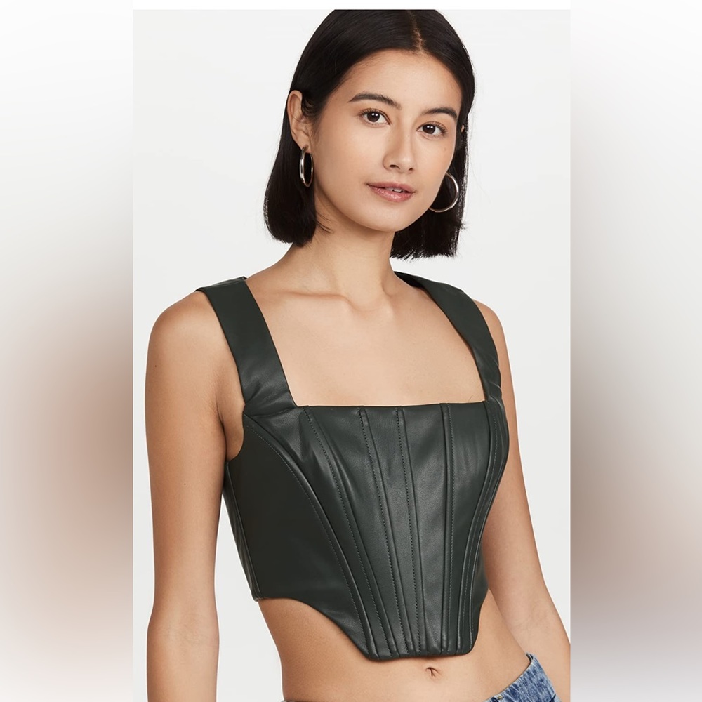Staud Alice Top Vegan Leather Corset in cypress